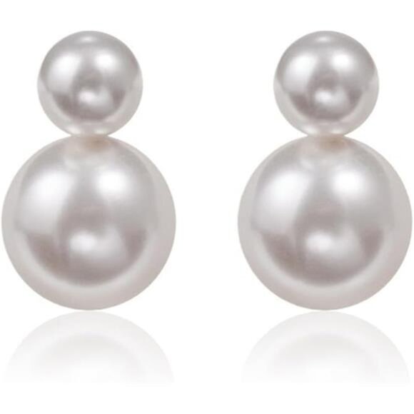 Gold-Plated Double Pearl Drop Earrings โ Timeless White Pearls, Lightweight - Picture 7 of 7